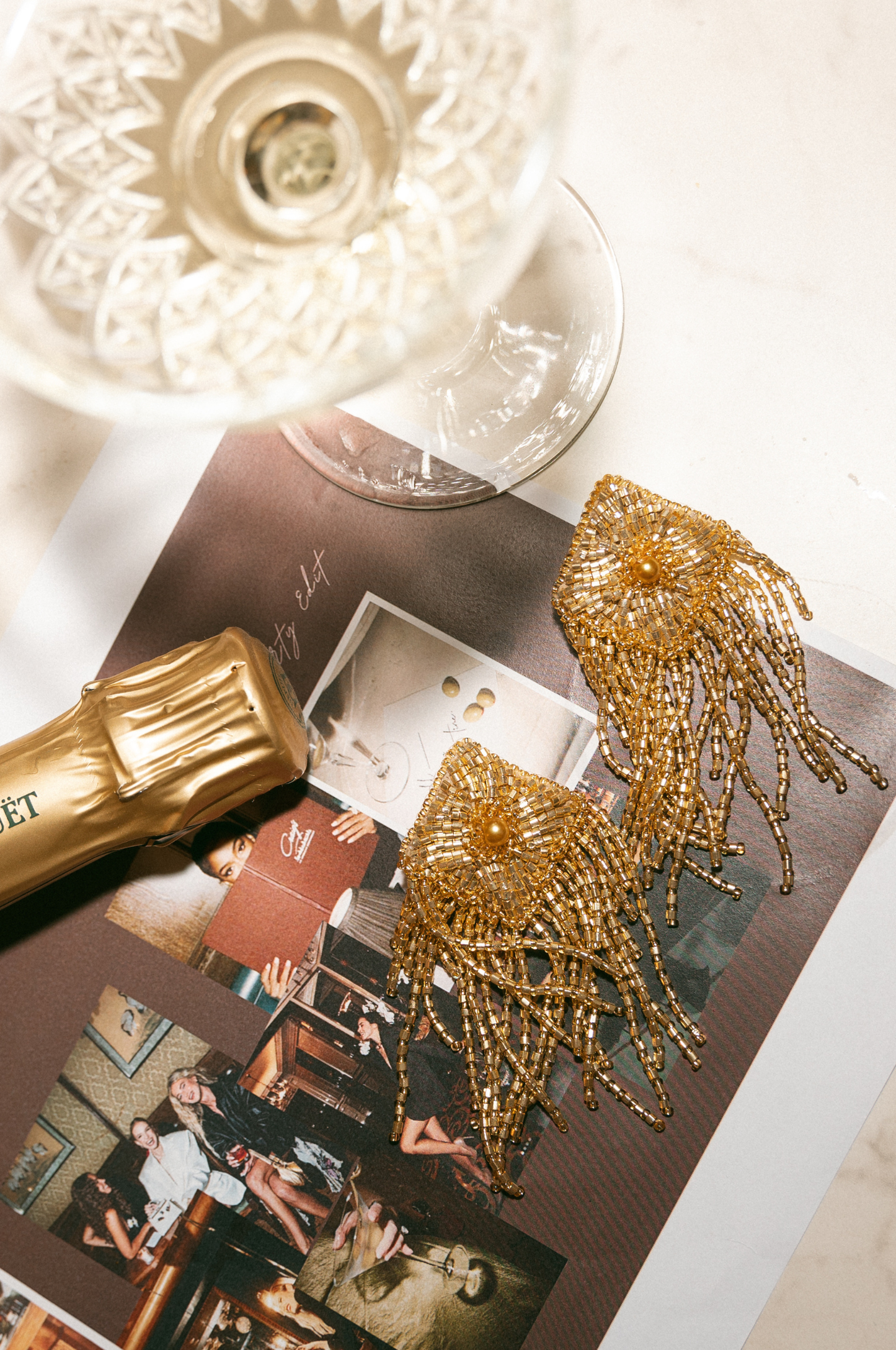 Beaded Fringe Earrings - Gold