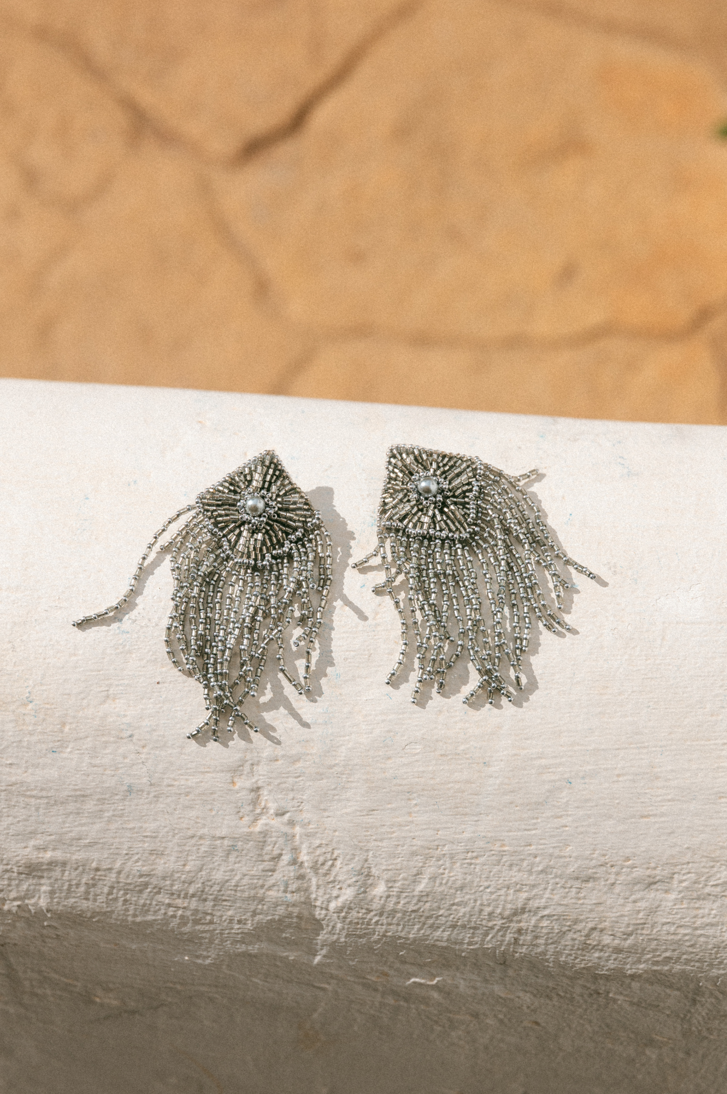 Beaded Fringe Earrings - Silver