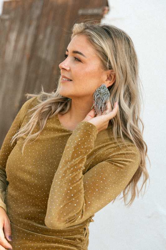 Beaded Fringe Earrings - Silver