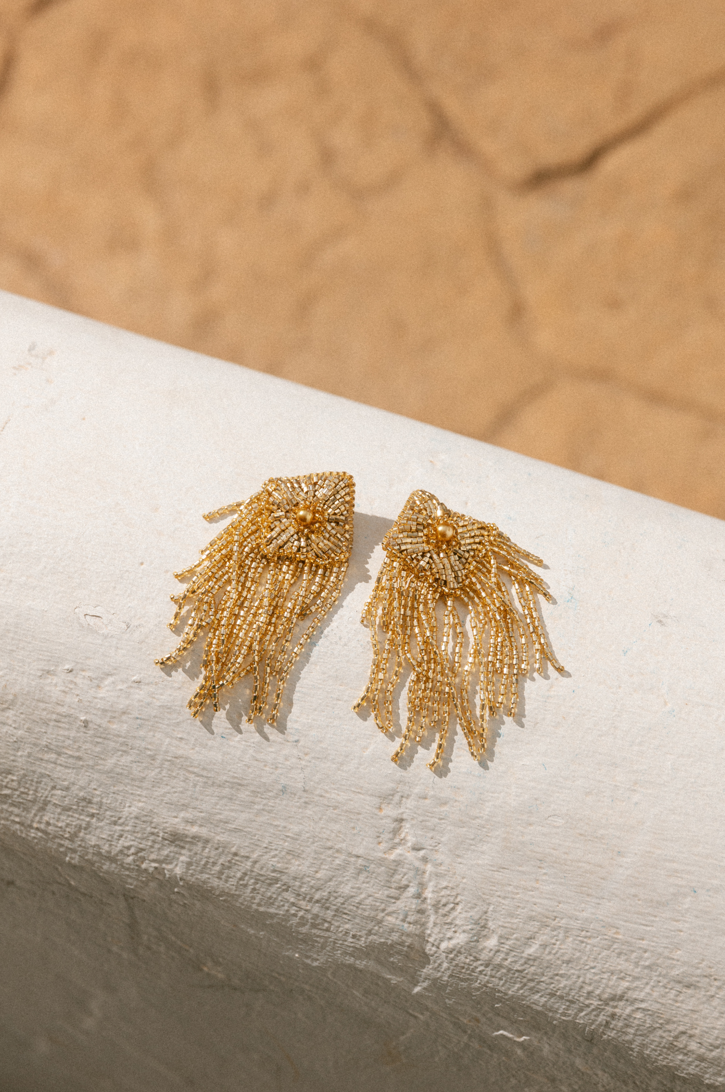 Beaded Fringe Earrings - Gold
