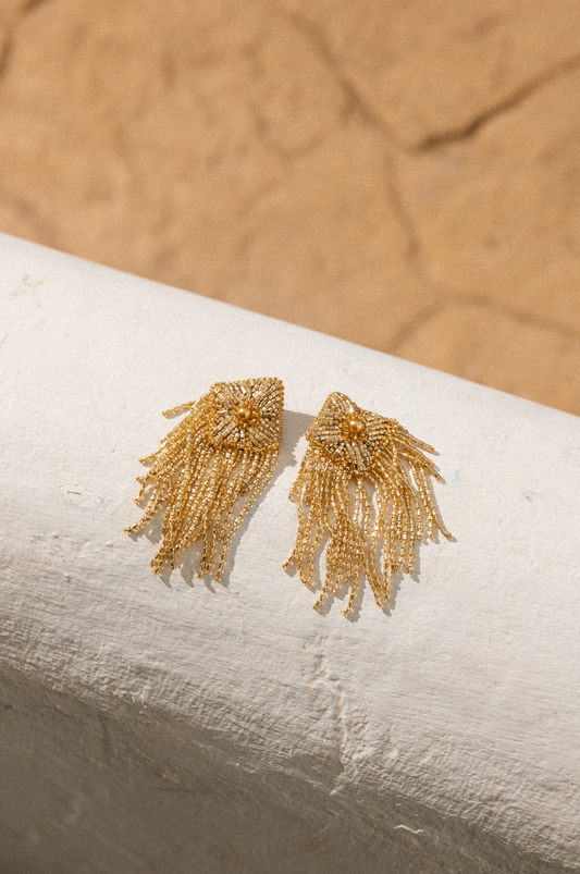 Beaded Fringe Earrings - Gold