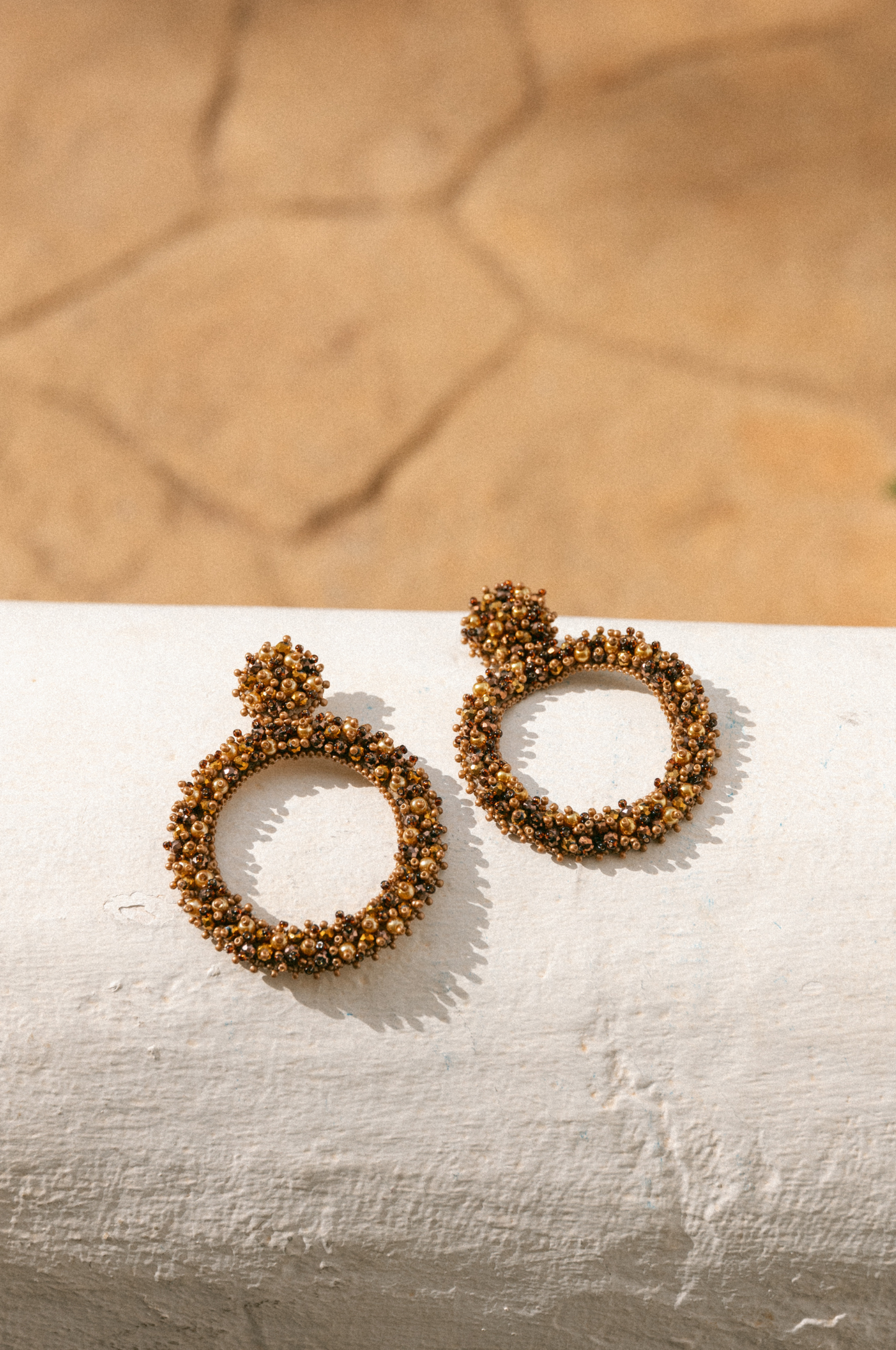 Beaded Hoops Earrings - Brown