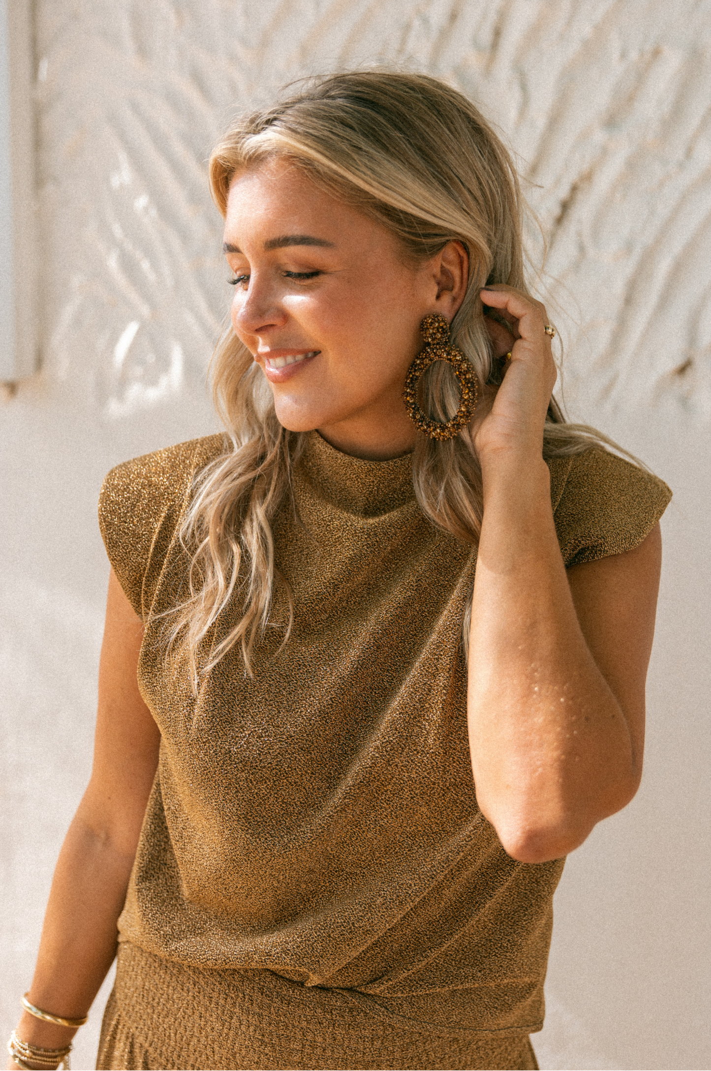 Beaded Hoops Earrings - Brown